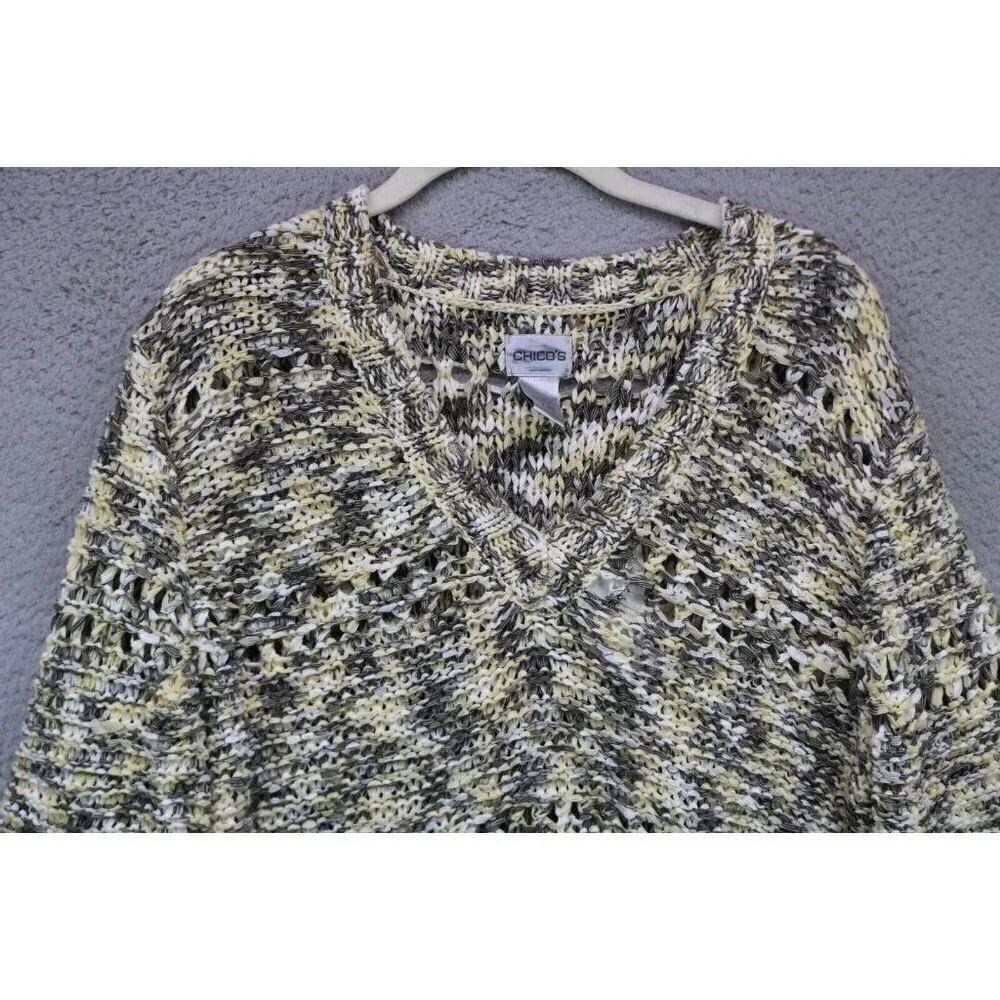 Chicos Long Sleeve Open Knit Tunic Sweater-Size 2-Oversized-Beachy-NWT